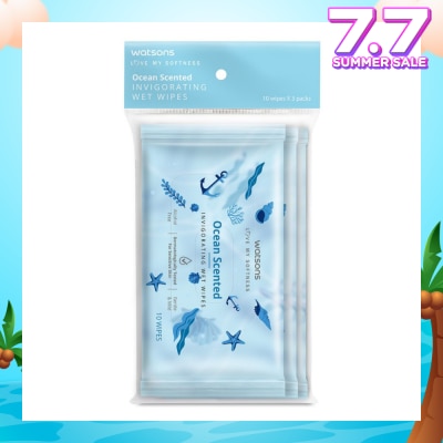 WATSONS Scented Invigorating Wet Wipes Ocean 10s x 3 packet