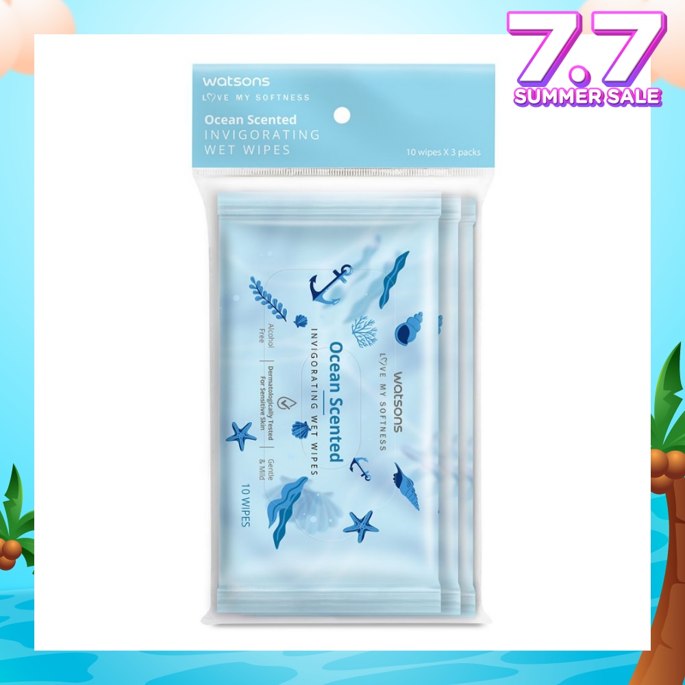 Scented Invigorating Wet Wipes Ocean 10s x 3 packet