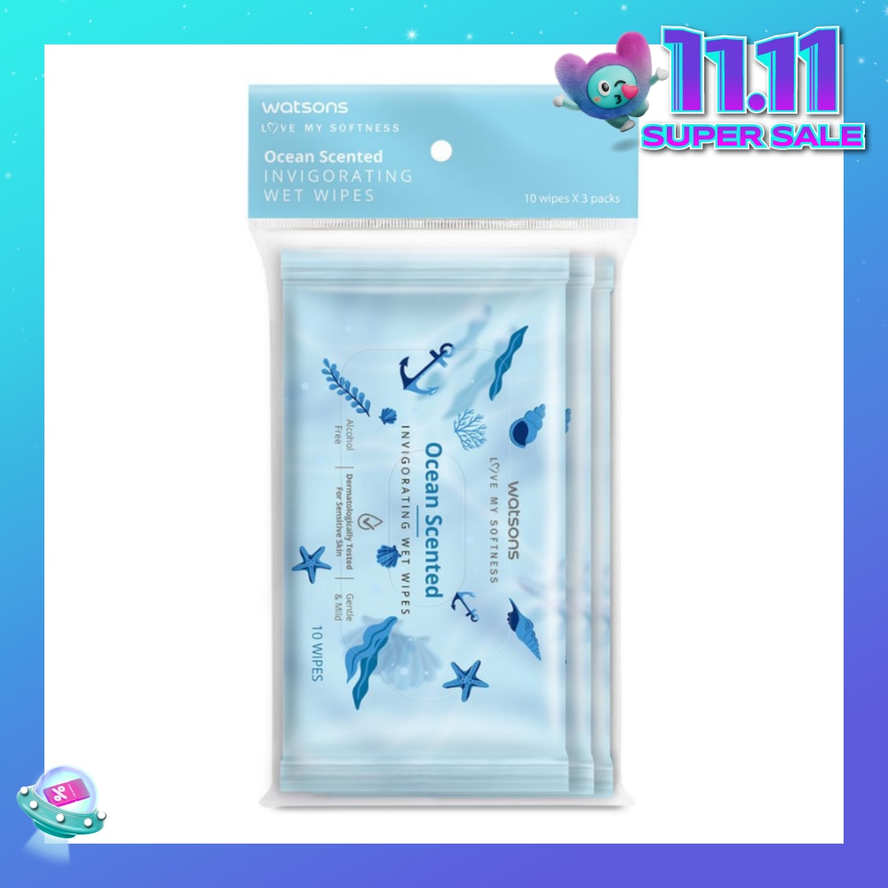 Scented Invigorating Wet Wipes Ocean 10s x 3 packet