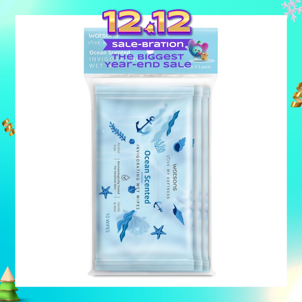 Scented Invigorating Wet Wipes Ocean 10s x 3 packet