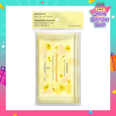 WATSONS Scented Invigorating Wet Wipes Osmanthus 10s x 3 packet