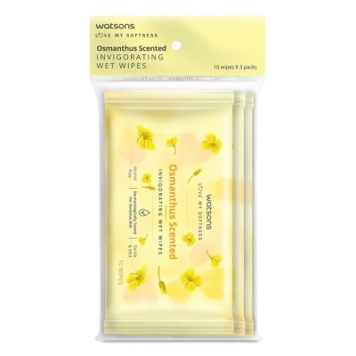 WATSONS Invigorating Wet Wipes Osmanthus (Alcohol Free & Dermatologically Tested) 10s x 3