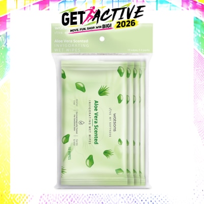 WATSONS - Scented Invigorating Wet Wipes Aloe Vera 10s x 4 packet image