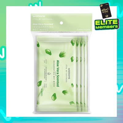 WATSONS Scented Invigorating Wet Wipes Aloe Vera 10s x 4 packet