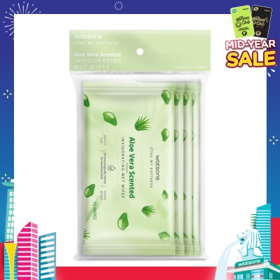 WATSONS Scented Invigorating Wet Wipes Aloe Vera 10s x 4 packet