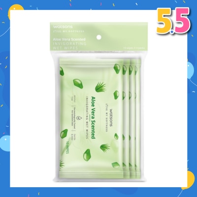WATSONS Aloe Vera Scented Invigorating Wet Wipes 10s x 4