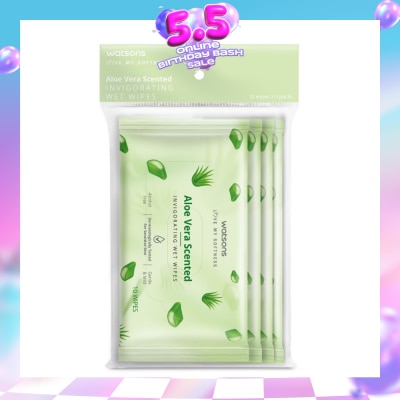 WATSONS - Scented Invigorating Wet Wipes Aloe Vera 10s x 4 packet