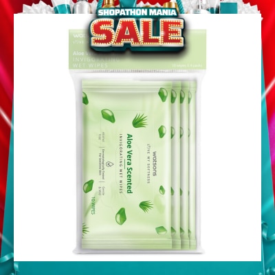 WATSONS - Scented Invigorating Wet Wipes Aloe Vera 10s x 4 packet