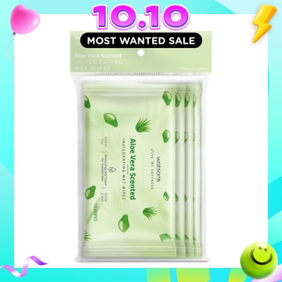 WATSONS Scented Invigorating Wet Wipes Aloe Vera 10s x 4 packet image