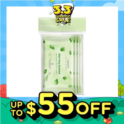 WATSONS [CNY] Scented Invigorating Wet Wipes Aloe Vera 10s x 4 packet