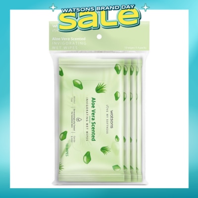 WATSONS - Scented Invigorating Wet Wipes Aloe Vera 10s x 4 packet