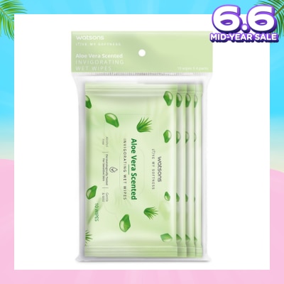 WATSONS Scented Invigorating Wet Wipes Aloe Vera 10s x 4 packet