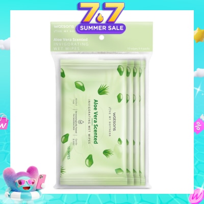WATSONS - Scented Invigorating Wet Wipes Aloe Vera 10s x 4 packet