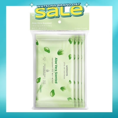 WATSONS - Scented Invigorating Wet Wipes Aloe Vera 10s x 4 packet