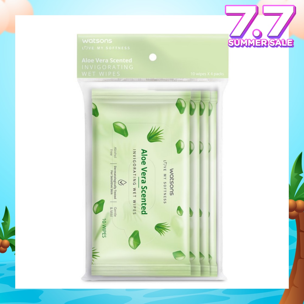 Scented Invigorating Wet Wipes Aloe Vera 10s x 4 packet
