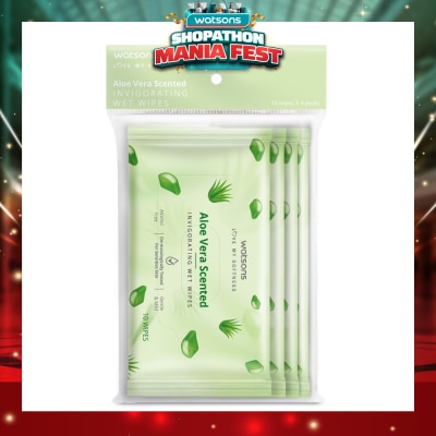 WATSONS - Scented Invigorating Wet Wipes Aloe Vera 10s x 4 packet