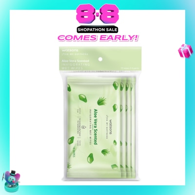 WATSONS - Scented Invigorating Wet Wipes Aloe Vera 10s x 4 packet
