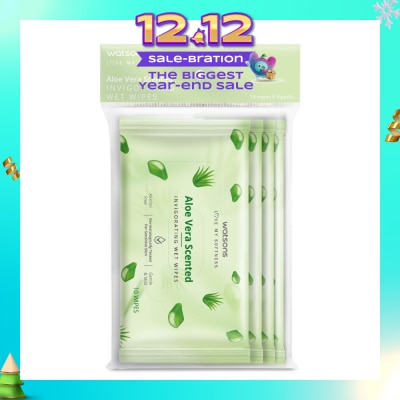 WATSONS Scented Invigorating Wet Wipes Aloe Vera 10s x 4 packet