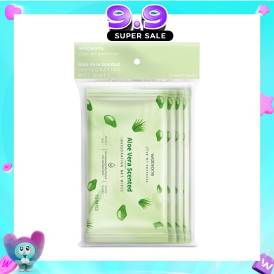 WATSONS - Scented Invigorating Wet Wipes Aloe Vera 10s x 4 packet image