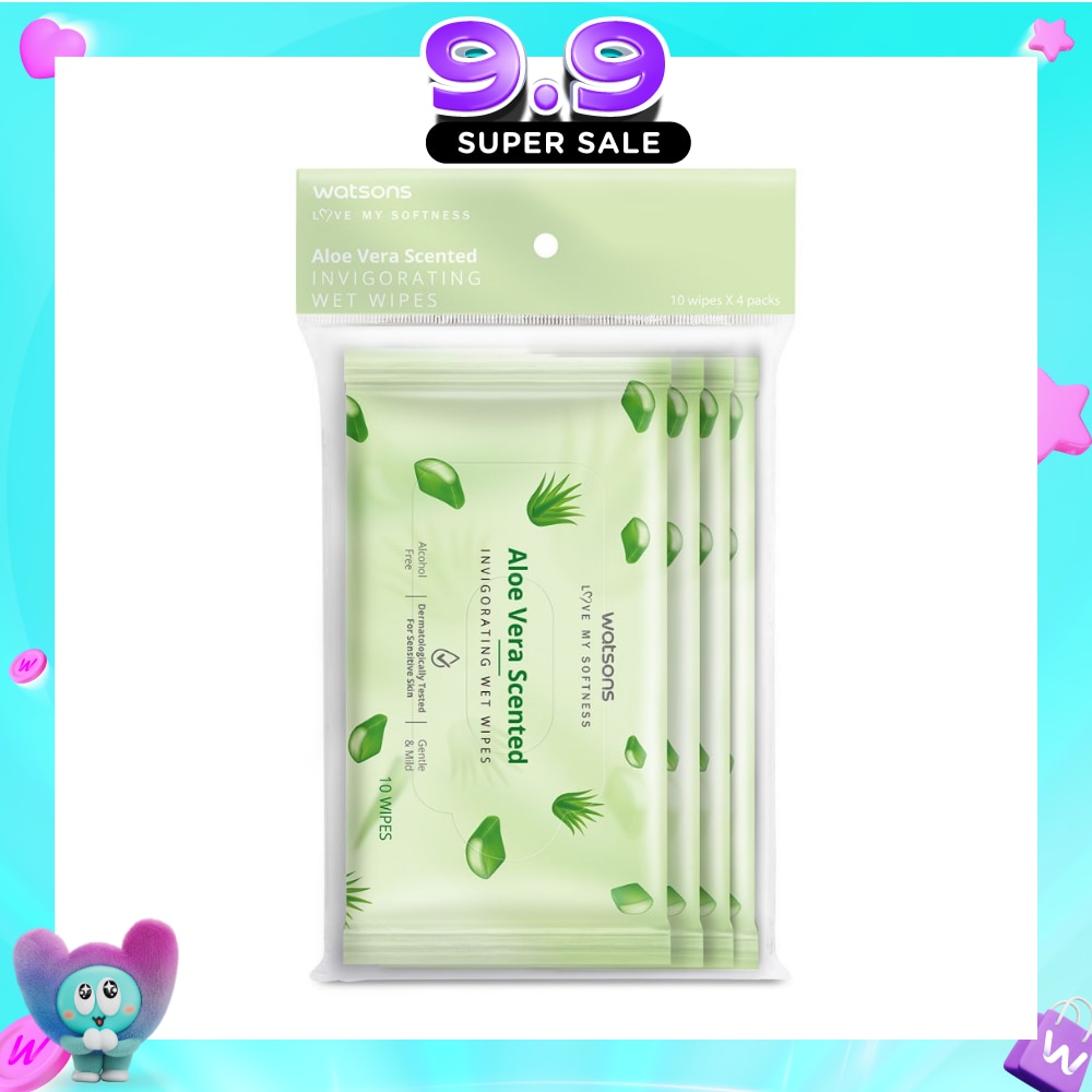 Scented Invigorating Wet Wipes Aloe Vera 10s x 4 packet image