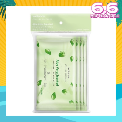 WATSONS Scented Invigorating Wet Wipes Aloe Vera 10s x 4 packet