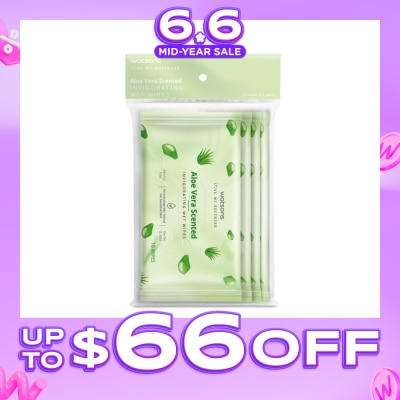 WATSONS - Scented Invigorating Wet Wipes Aloe Vera 10s x 4 packet