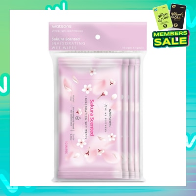 WATSONS Scented Invigorating Wet Wipes Sakura 10s x 4 packet