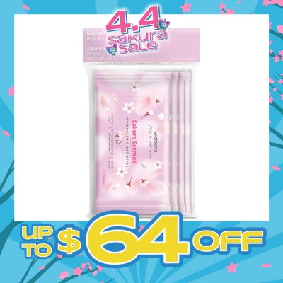 WATSONS - Scented Invigorating Wet Wipes Sakura 10s x 4 packet