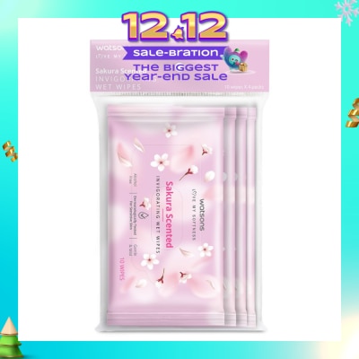 WATSONS Scented Invigorating Wet Wipes Sakura 10s x 4 packet
