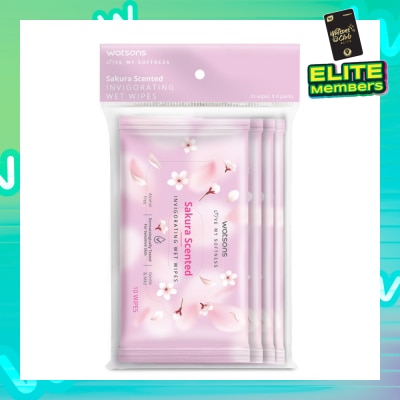 WATSONS Scented Invigorating Wet Wipes Sakura 10s x 4 packet