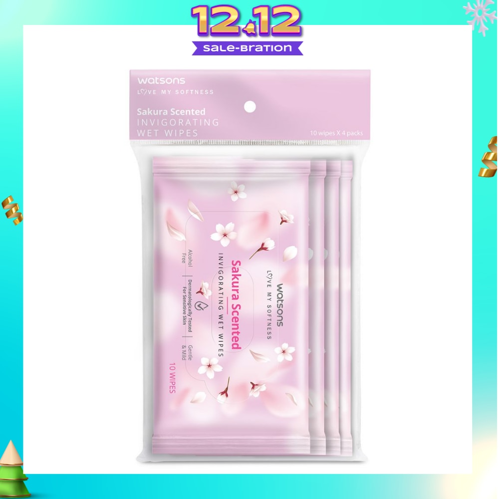 Scented Invigorating Wet Wipes Sakura 10s x 4 packet