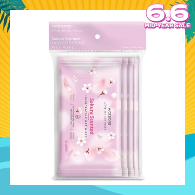 WATSONS Scented Invigorating Wet Wipes Sakura 10s x 4 packet