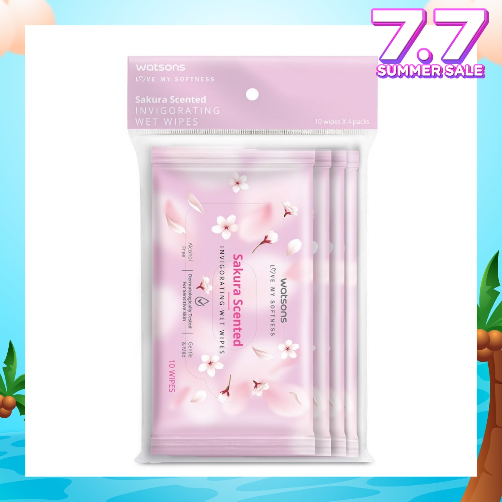 Scented Invigorating Wet Wipes Sakura 10s x 4 packet
