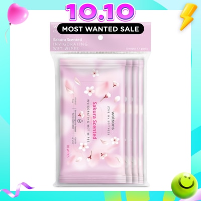 WATSONS Scented Invigorating Wet Wipes Sakura 10s x 4 packet image