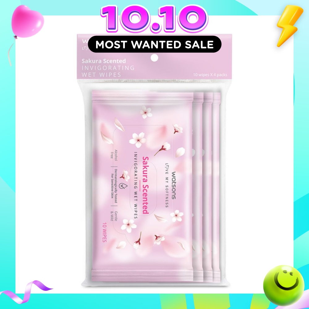 Scented Invigorating Wet Wipes Sakura 10s x 4 packet image