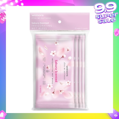 WATSONS Scented Invigorating Wet Wipes Sakura 10s x 4 packet