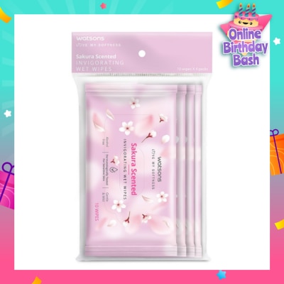 WATSONS Scented Invigorating Wet Wipes Sakura 10s x 4 packet