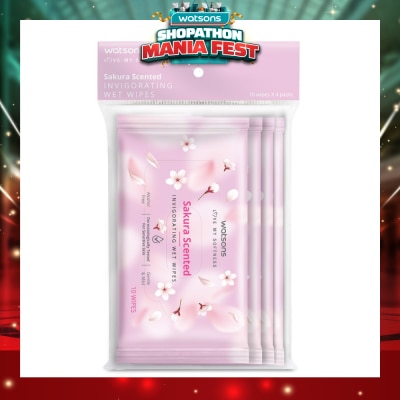 WATSONS - Scented Invigorating Wet Wipes Sakura 10s x 4 packet