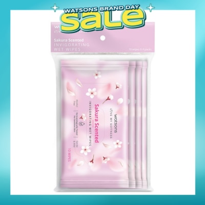 WATSONS - Scented Invigorating Wet Wipes Sakura 10s x 4 packet