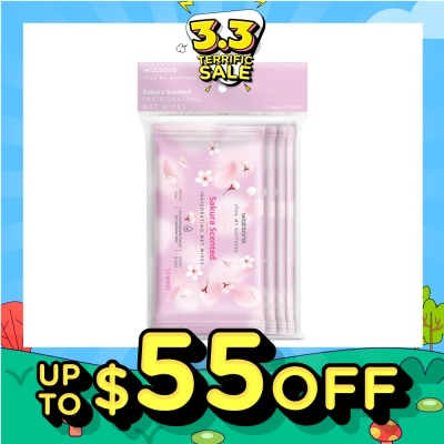 WATSONS [CNY] Scented Invigorating Wet Wipes Sakura 10s x 4 packet