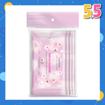 WATSONS Sakura Scented Invigorating Wet Wipes 10s x 4