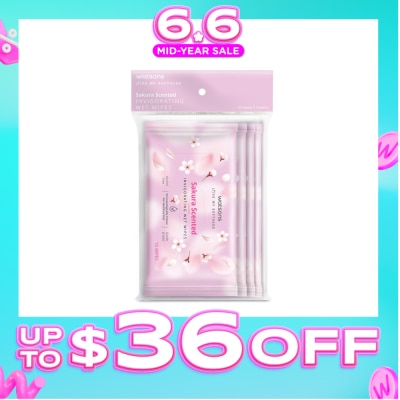 WATSONS - Scented Invigorating Wet Wipes Sakura 10s x 4 packet