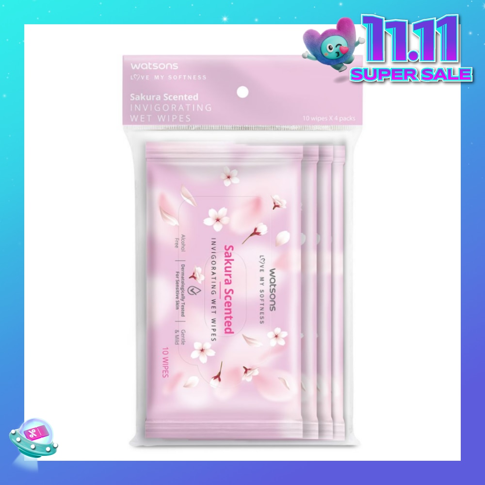Scented Invigorating Wet Wipes Sakura 10s x 4 packet