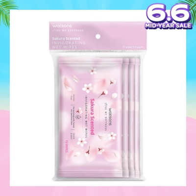 WATSONS Scented Invigorating Wet Wipes Sakura 10s x 4 packet