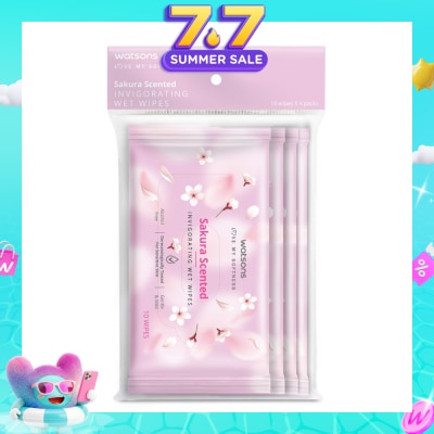 WATSONS - Scented Invigorating Wet Wipes Sakura 10s x 4 packet