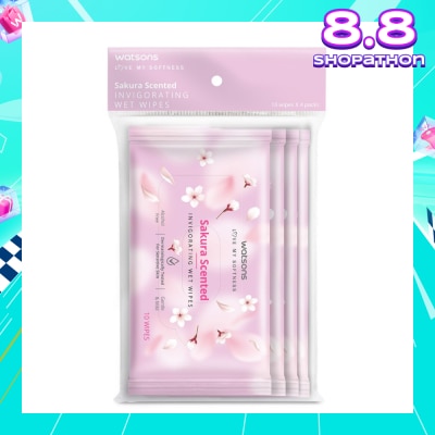 WATSONS Scented Invigorating Wet Wipes Sakura 10s x 4 packet