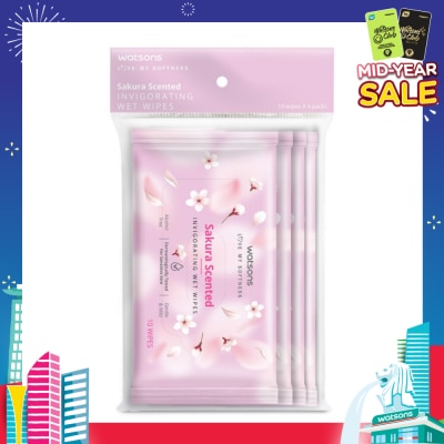 WATSONS Scented Invigorating Wet Wipes Sakura 10s x 4 packet
