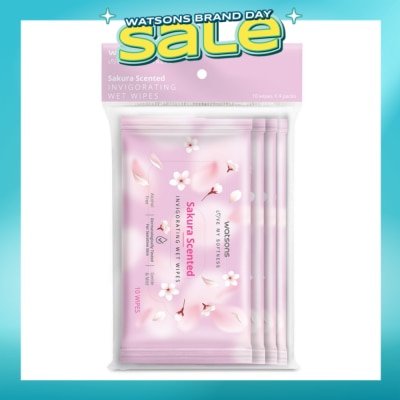 WATSONS - Scented Invigorating Wet Wipes Sakura 10s x 4 packet
