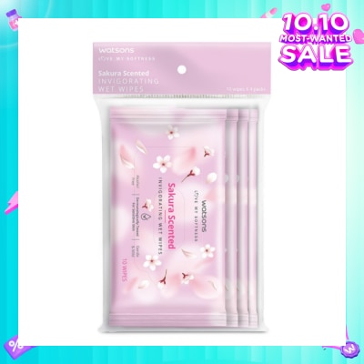 WATSONS Scented Invigorating Wet Wipes Sakura 10s x 4 packet