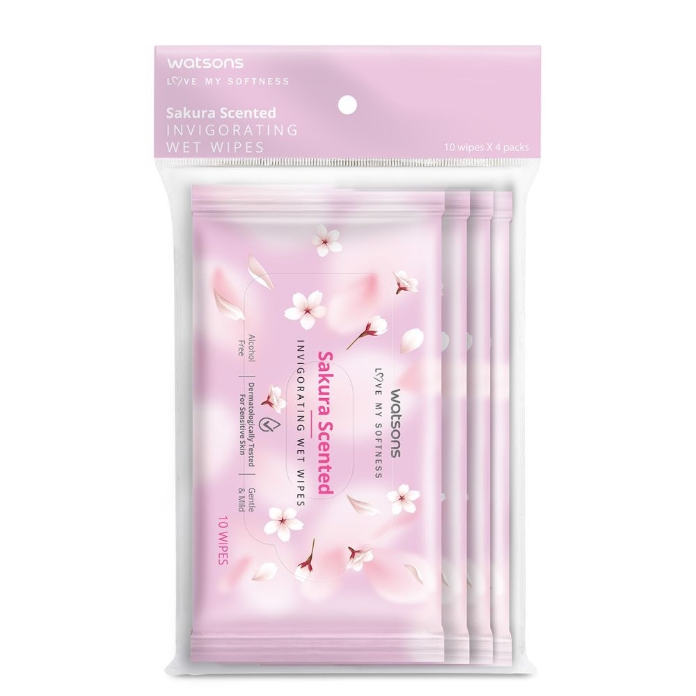 Invigorating Wet Wipes Sakura (Alcohol Free & Dermatologically Tested) 10s x 3